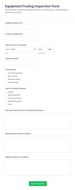 Equipment Fouling Inspection Form Template