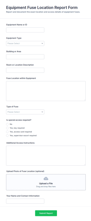 Equipment Fuse Location Report Form Template