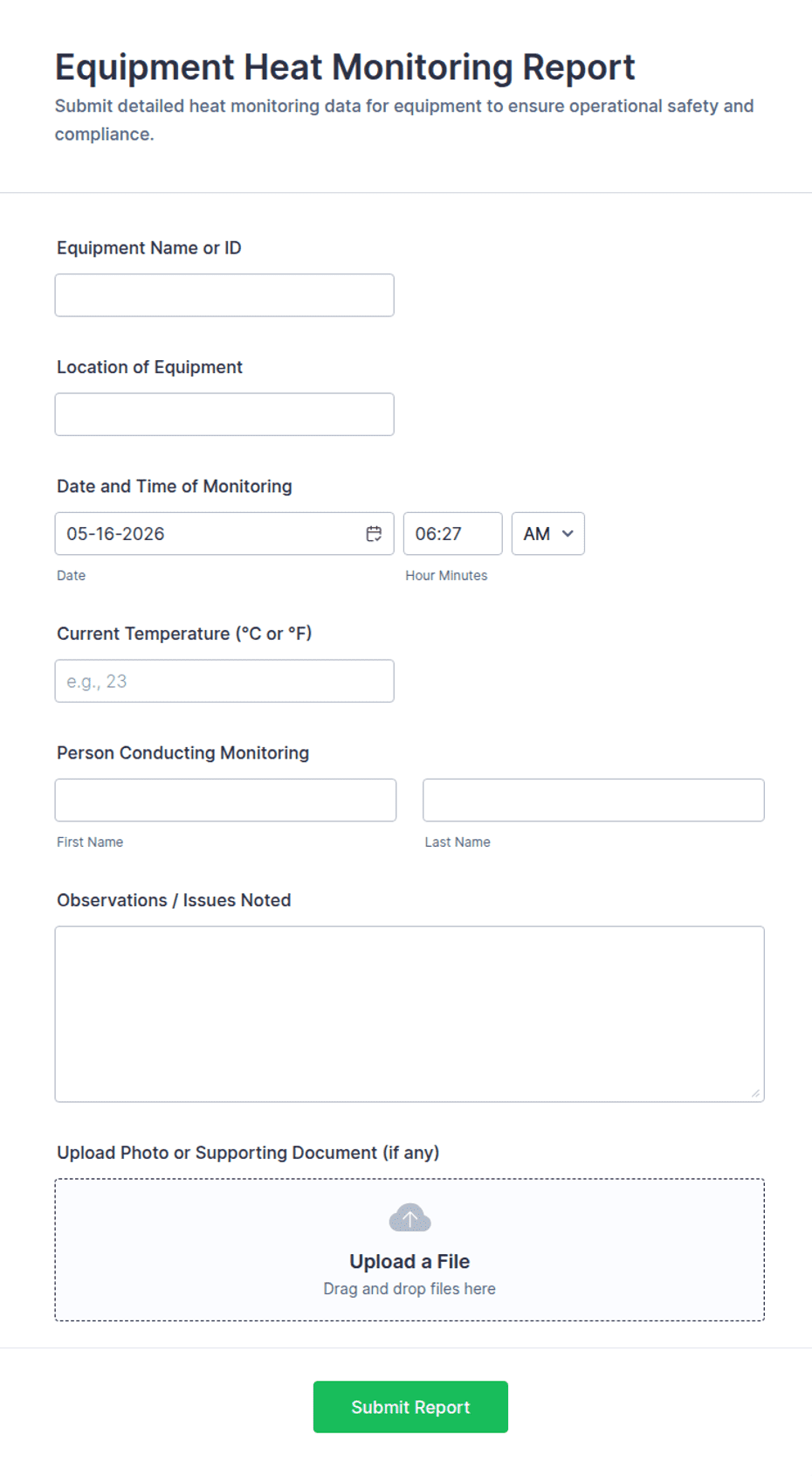 Equipment Heat Monitoring Report Form Template | Jotform