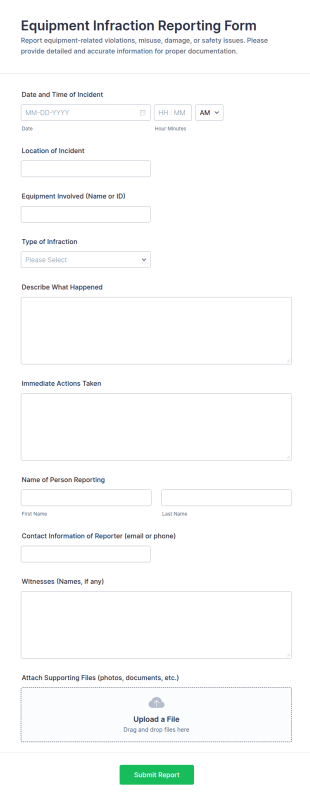 Equipment Infraction Reporting Form Template