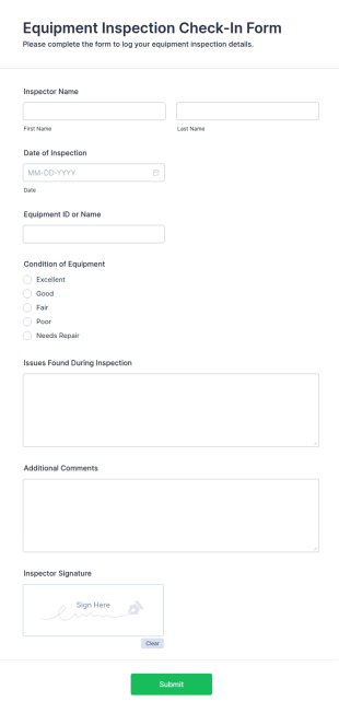Equipment Inspection Check In Form Template
