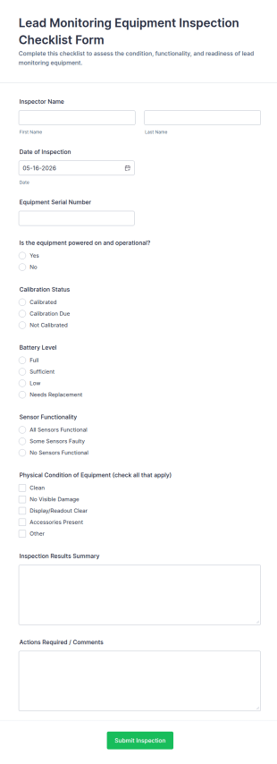 Equipment Inspection Checklist Form Template