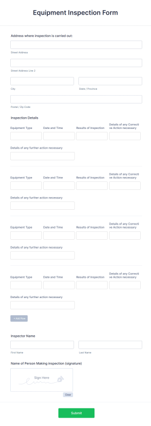 Equipment Inspection Form Template