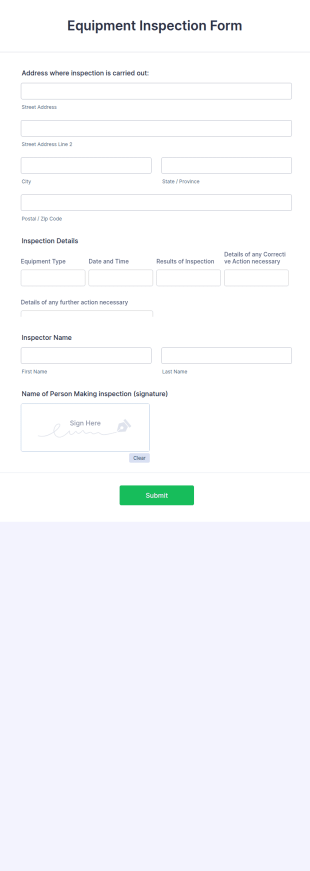 Equipment Inspection Form Template