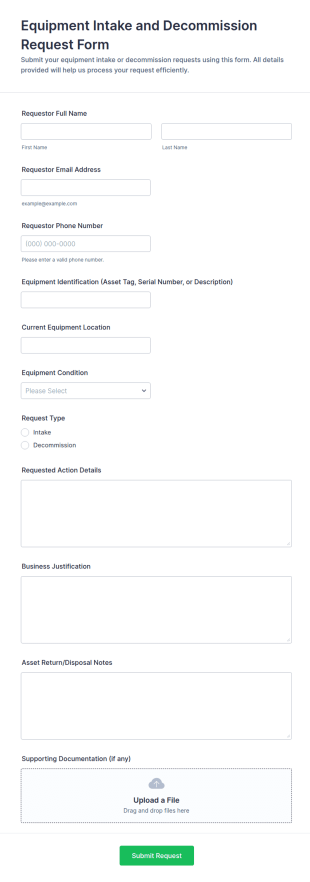 Equipment Intake And Decommission Request Form Template