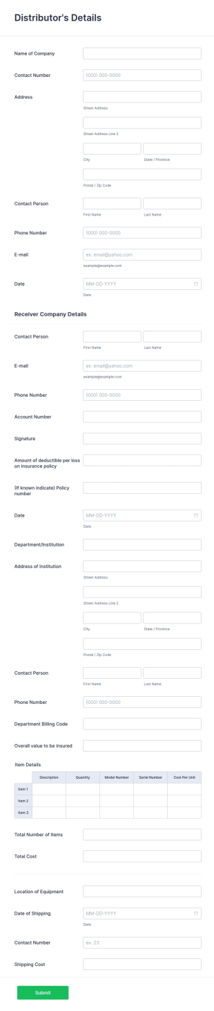Equipment Inventory Form Template