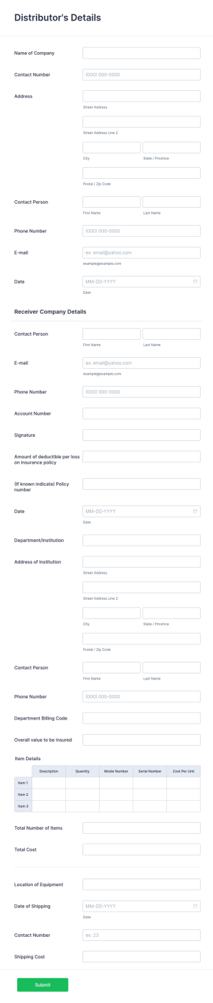 Equipment Inventory Form Template