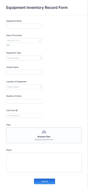 Equipment Inventory Record Form Template