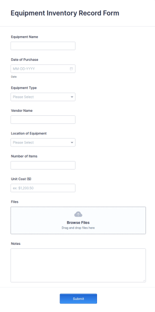 Equipment Inventory Record Form Template