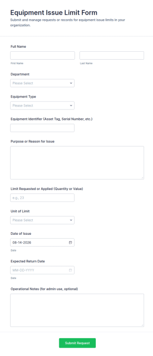 Equipment Issue Limit Form Template