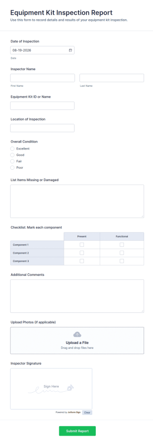Equipment Kit Inspection Report Form Template