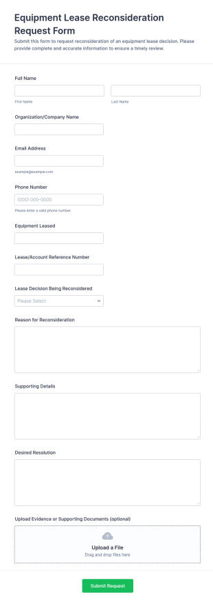 Equipment Lease Reconsideration Request Form Template