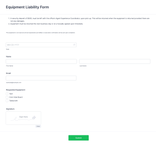 Equipment Liability Form Template
