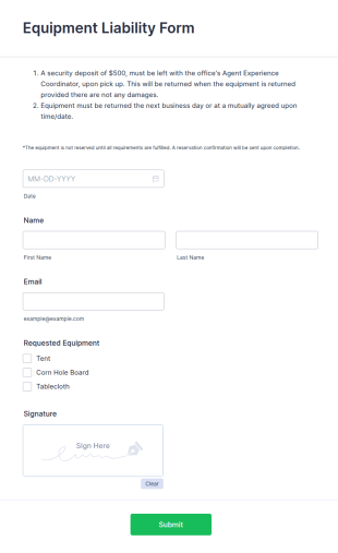 Equipment Liability Form Template