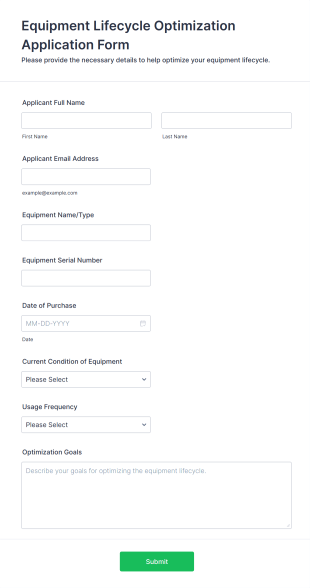 Equipment Lifecycle Optimization Application Form Template
