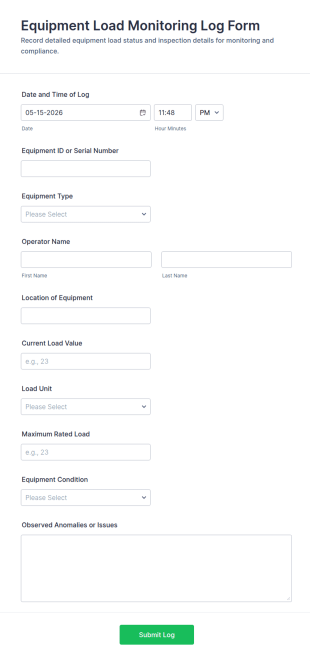 Equipment Load Monitoring Log Form Template