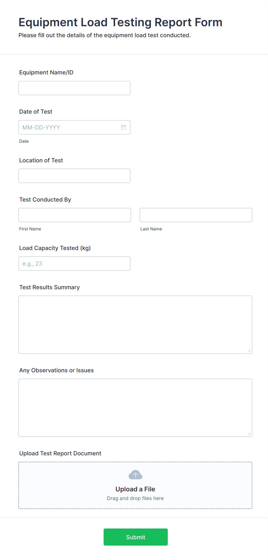 Equipment Load Testing Report Form Template | Jotform