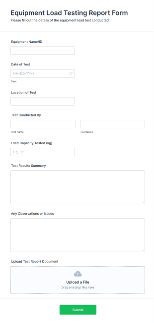 Equipment Load Testing Report Form Template