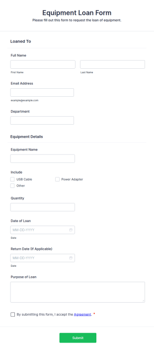 Equipment Loan Form Template
