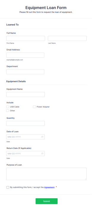 Equipment Loan Form Template