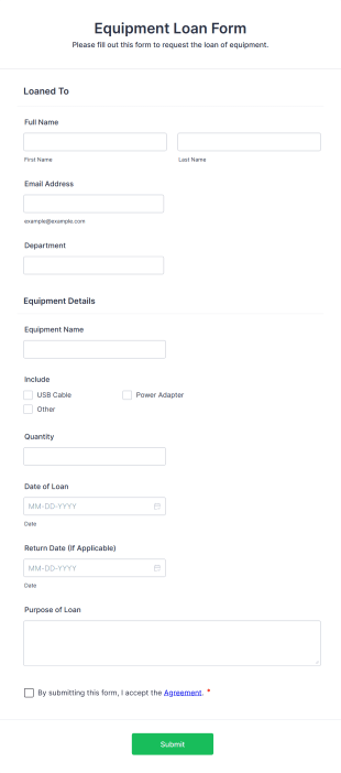 Equipment Loan Form Template