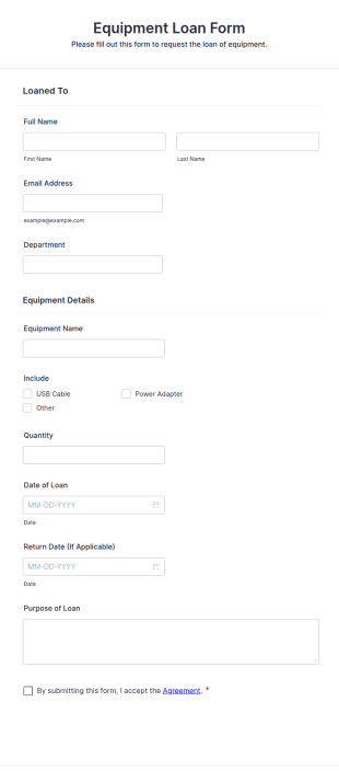 Equipment Loan Form Template