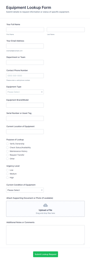 Equipment Lookup Form Template