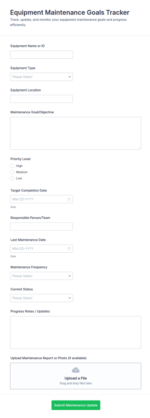 Equipment Maintenance Goals Tracker Form Template