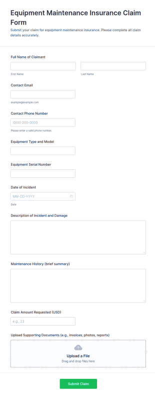Equipment Maintenance Insurance Claim Form Template