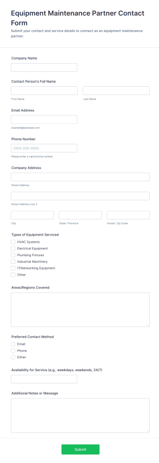 Equipment Maintenance Partner Contact Form Template