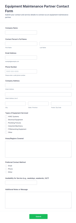 Equipment Maintenance Partner Contact Form Template