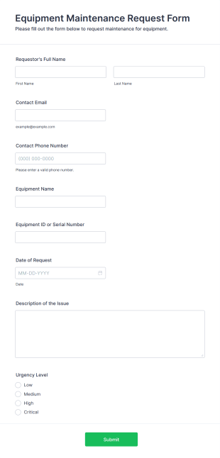 Equipment Maintenance Request Form Template
