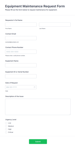 Equipment Maintenance Request Form Template