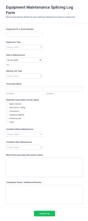 Equipment Maintenance Splicing Log Form Template