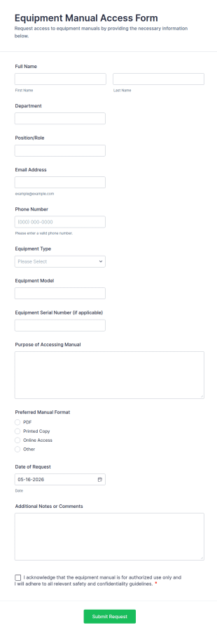 Equipment Manual Access Form Template