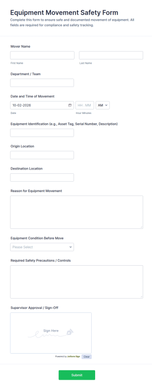 Equipment Movement Safety Form Template