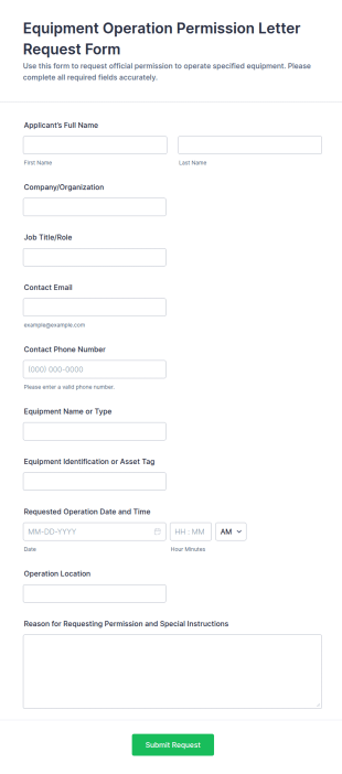 Equipment Operation Permission Letter Request Form Template