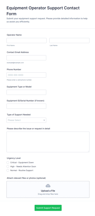 Equipment Operator Support Contact Form Template