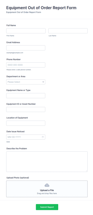 Equipment Out Of Order Report Form Template