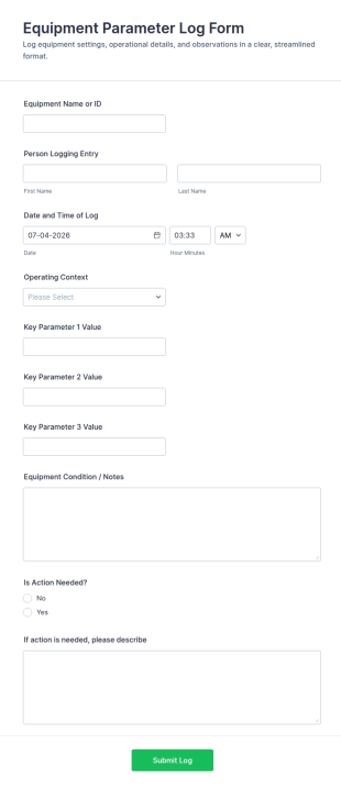 Equipment Parameter Log Form Template