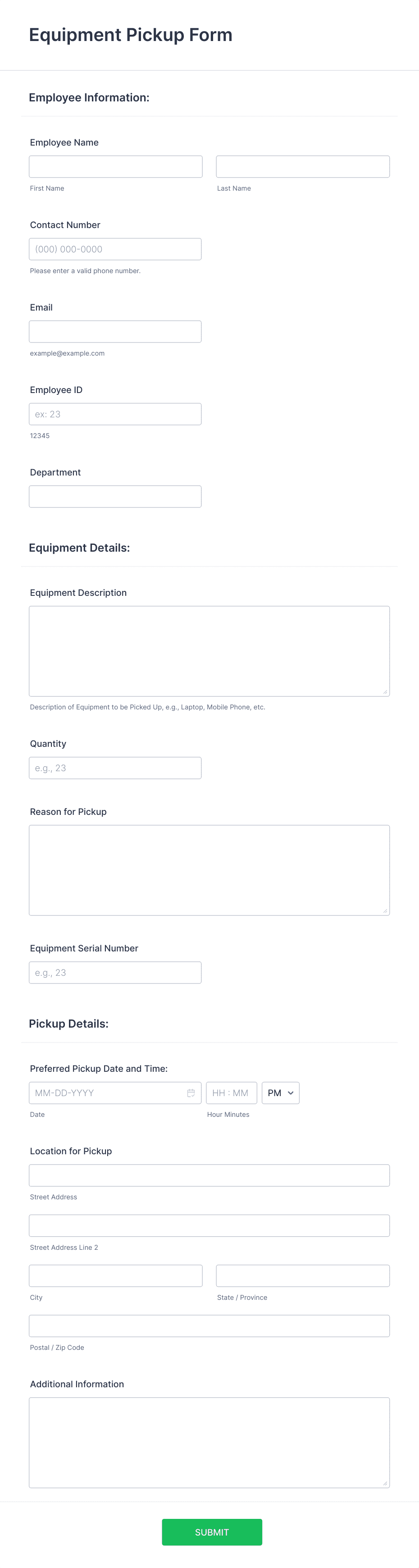 Equipment Pickup Form Template | Jotform