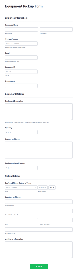 Equipment Pickup Form Template