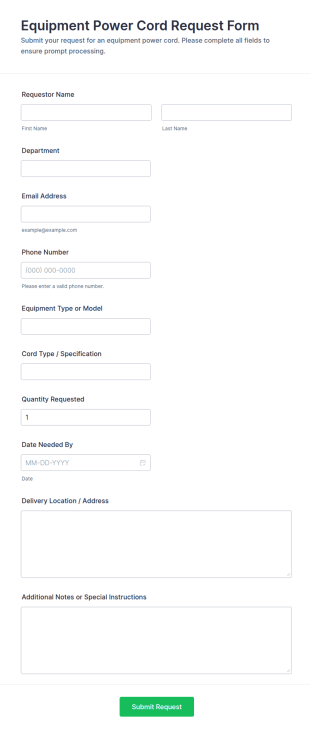 Equipment Power Cord Request Form Template