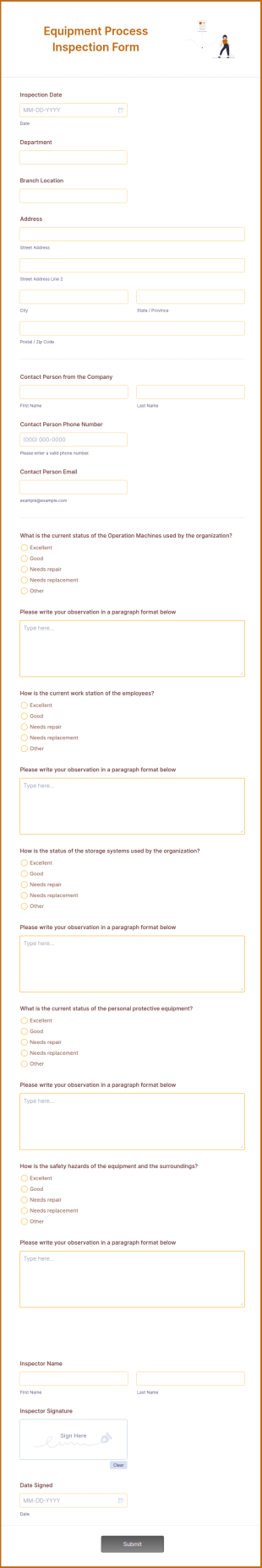 Equipment Process Inspection Form Template