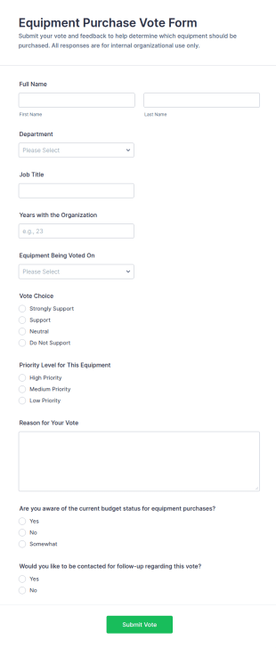 Equipment Purchase Vote Form Template