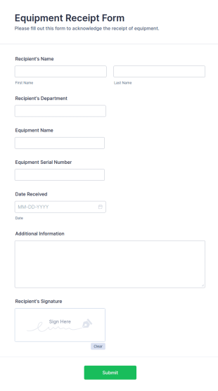 Equipment Receipt Form Template