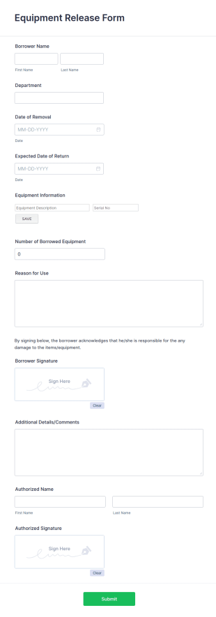 Equipment Release Form Template
