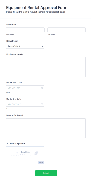 Equipment Rental Approval Form Form Template