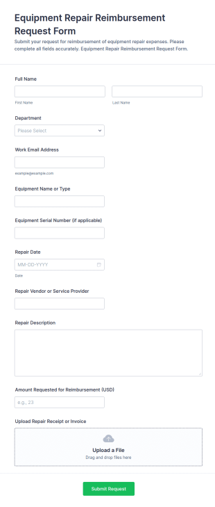 Equipment Repair Reimbursement Request Form Template