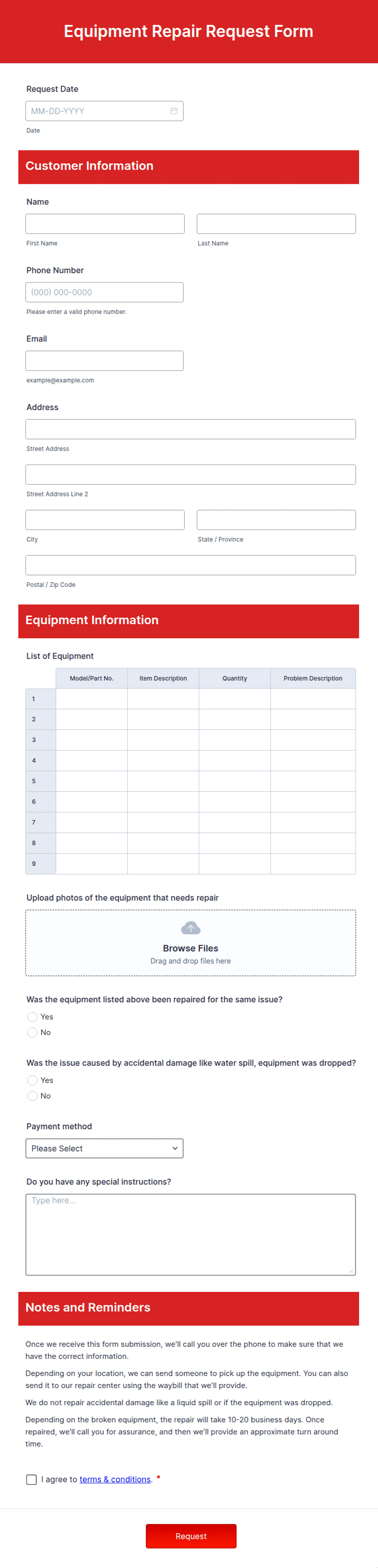 Equipment Repair Request Form Template | Jotform